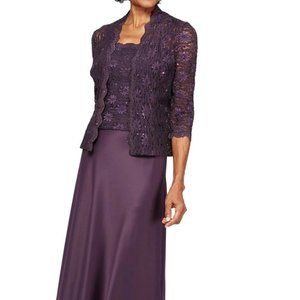 Alex Evenings Long Deep Purple Formal Dress with Jacket
